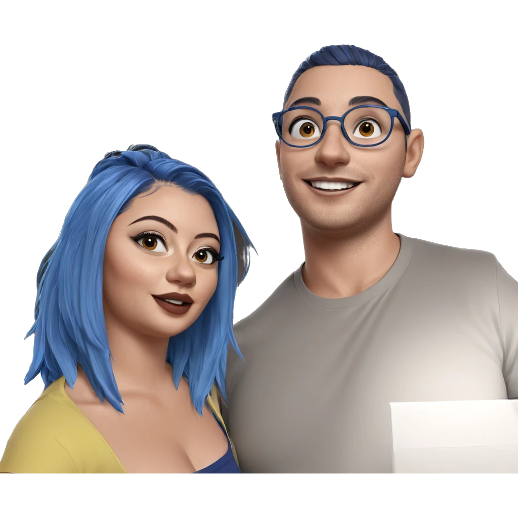 smiling girl with blue-haired boy emoji