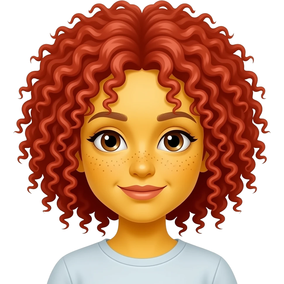 girl with bright yellow skin, red tight curly afro hair & freckles emoji