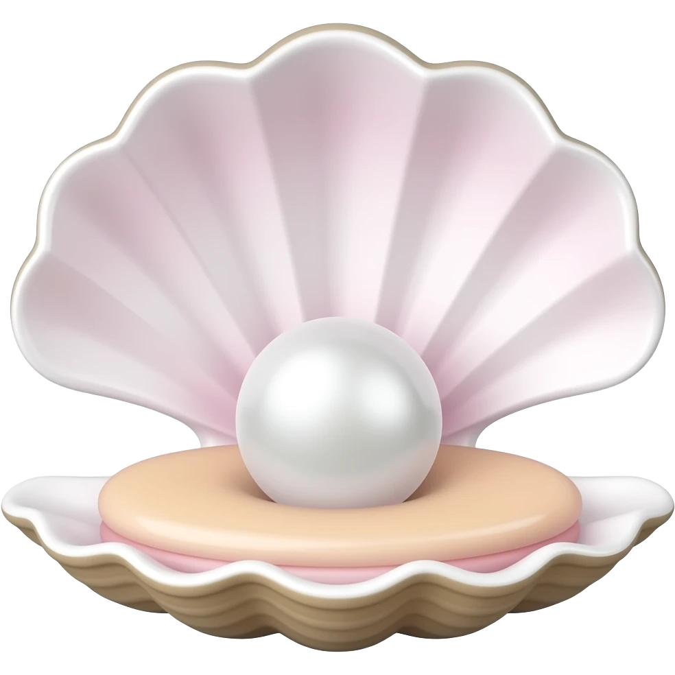 White and light pink clam with a shiny white pearl in side emoji