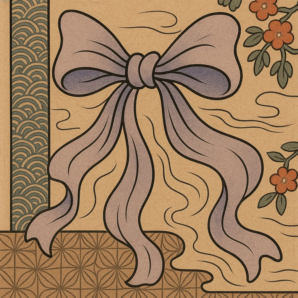 lavender bow with subtle gradients and elegant curves in ukiyo-e style emoji