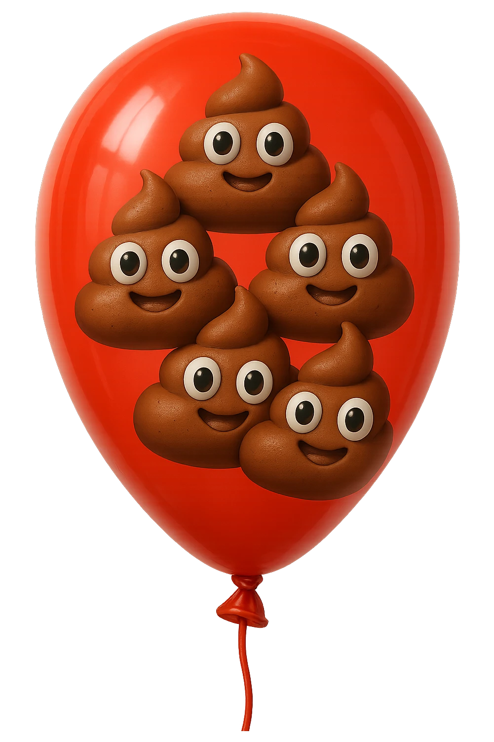 emoji stile iphone di un palloncino rosso pieno di 6 cacche con gli occhi, iperrealistico 4k emoji