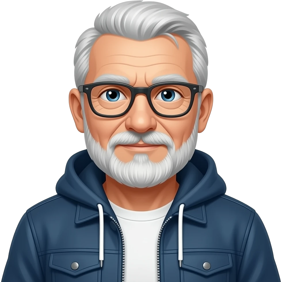 very entellectual man, 65 years old, street wear emoji