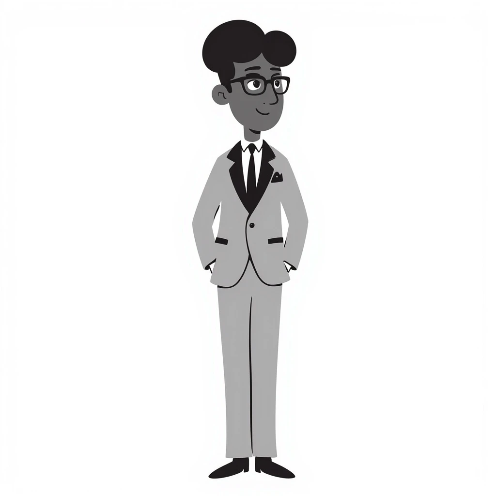 A dark-skinned man in a suit with glasses, full-length emoji