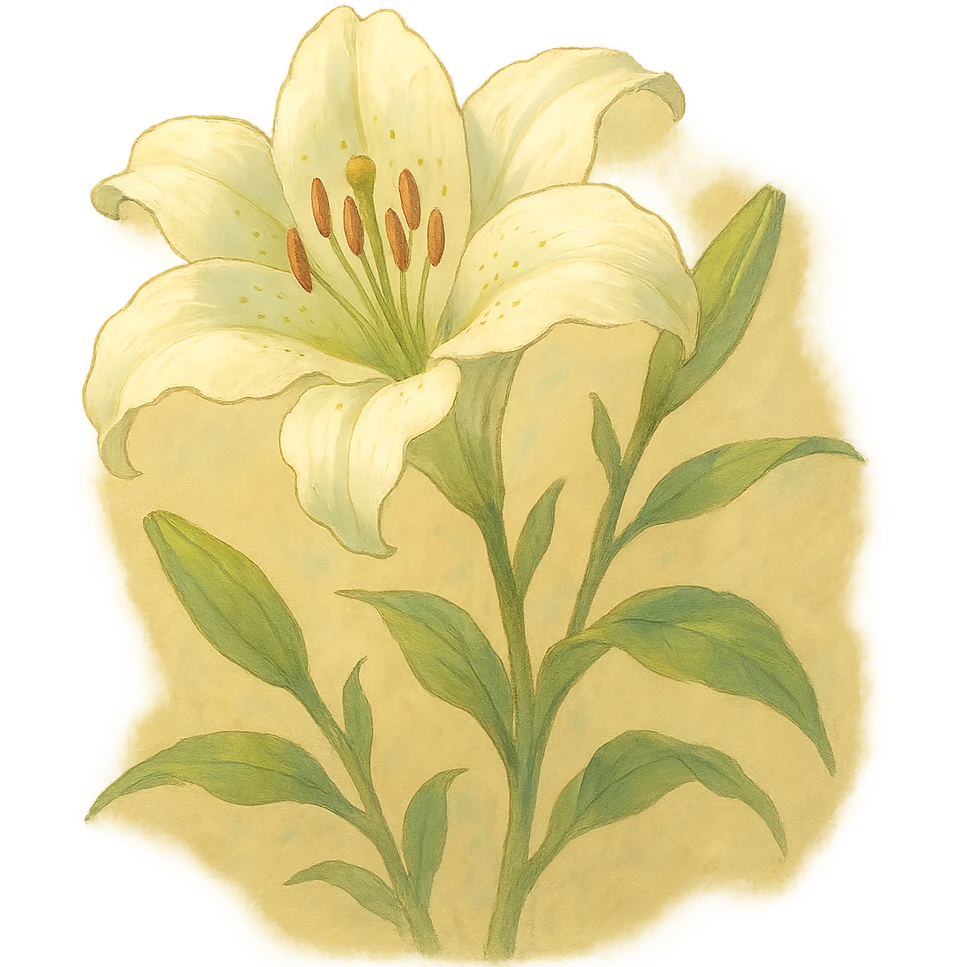 lily flower, natural colors, soft, fairy-like atmosphere, no background, square size emoji