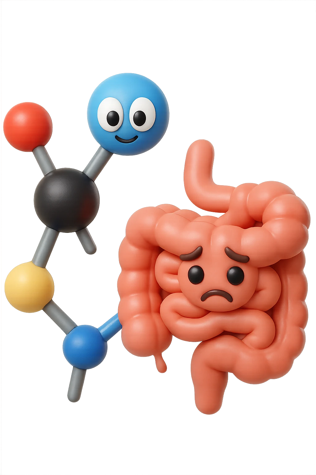 emoji stile iphone in 3d di istamina molecola con intestino, iperrealistico 4k emoji