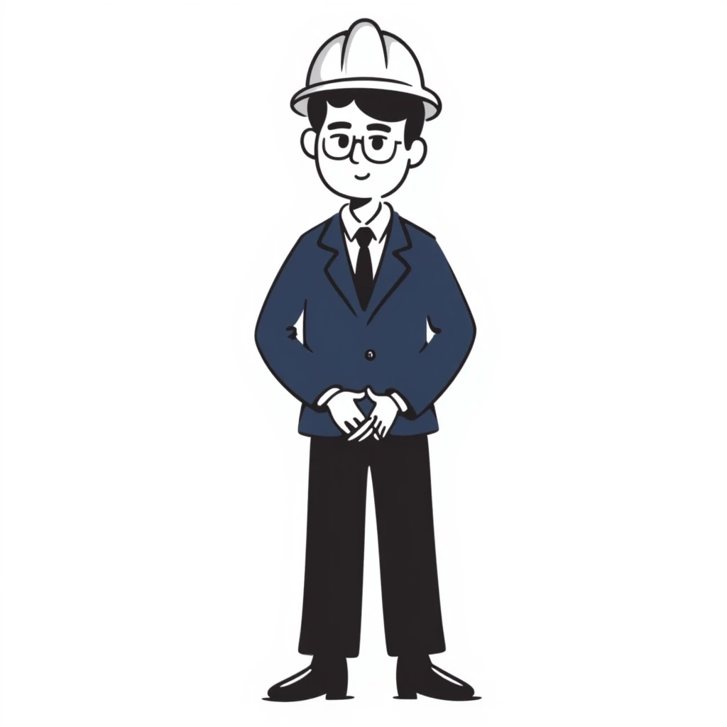 a man in a strict dark blue suit, wearing a white construction helmet on his head emoji