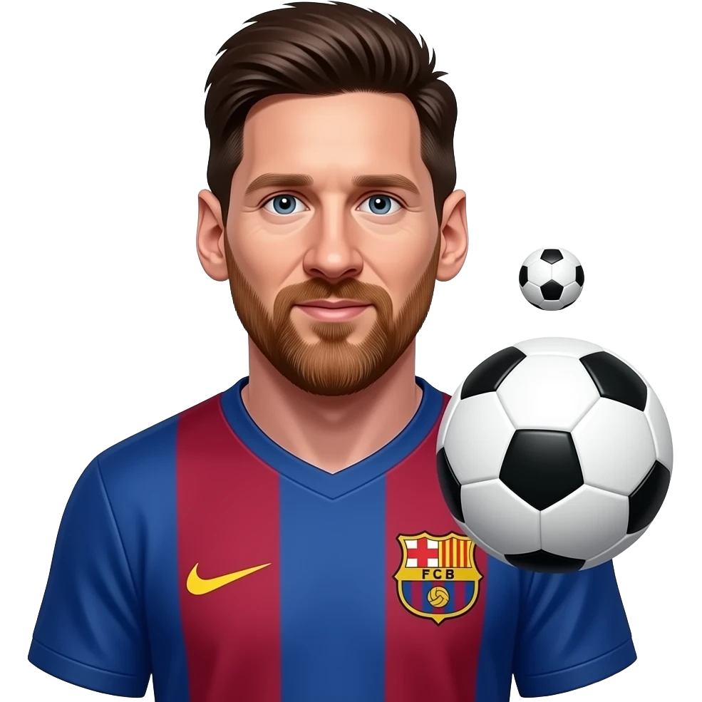 Messi emoji, Barca jersey, two full balls on right, big and small overlapping emoji