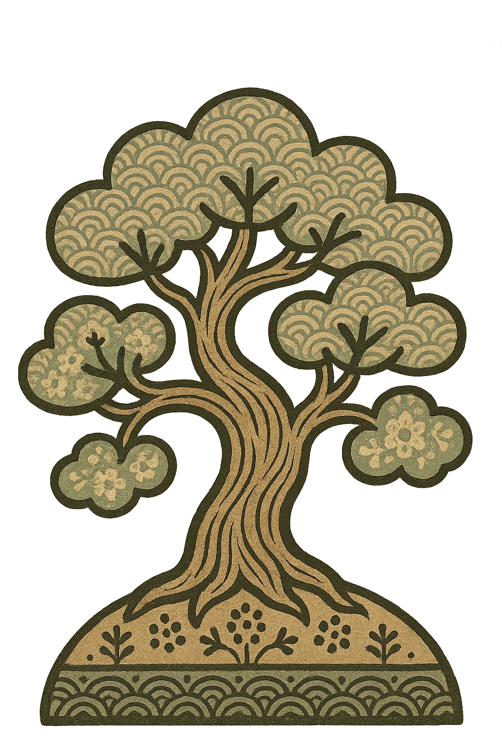 tree growing from the ground, Scandinavian folk art style, classic detail, traditional neutral folk art palette, suitable for favicon, logo, and emoji emoji