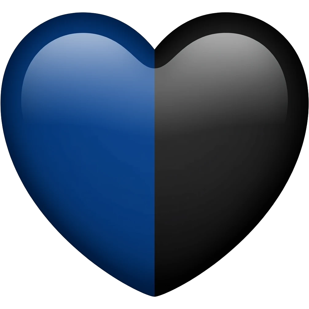 Corazon, mitad azul oscuro y mitad negro emoji