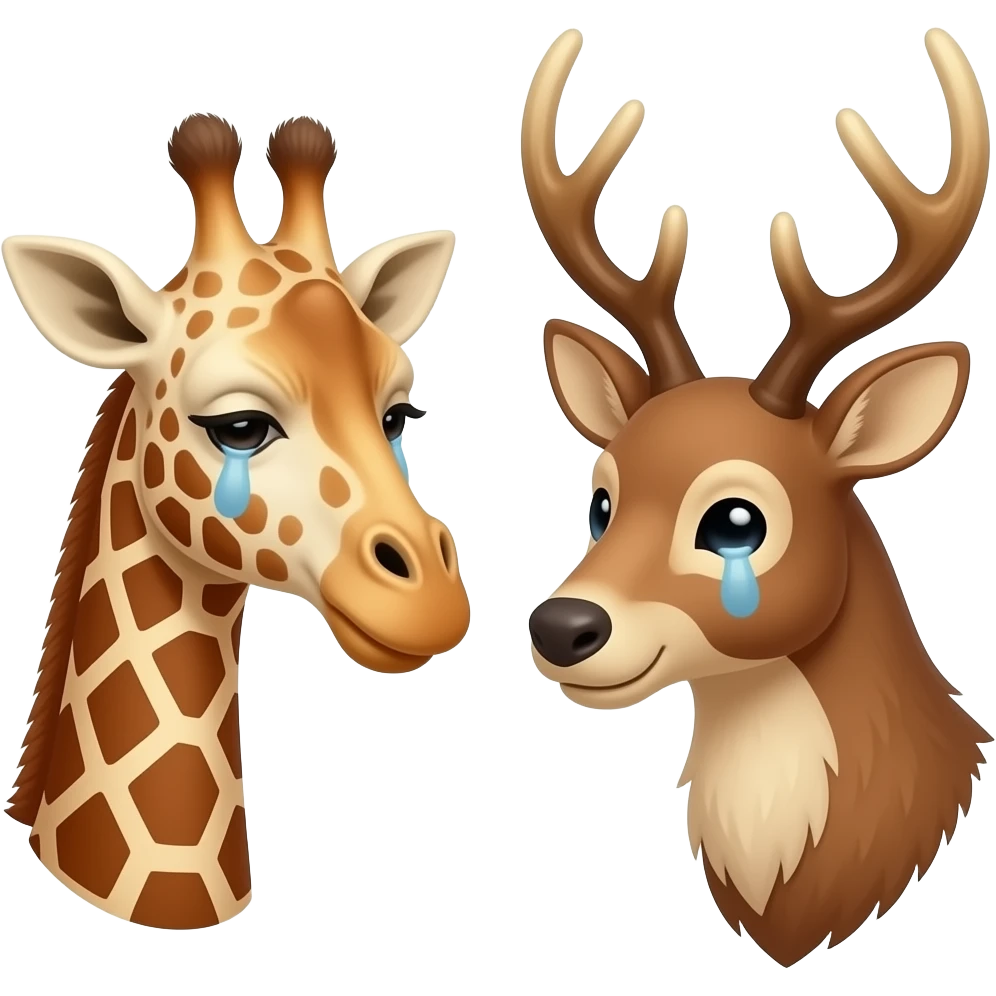 Einfacher Giraffenkopf traurig und Elchkopf traurig und schauen sich an emoji