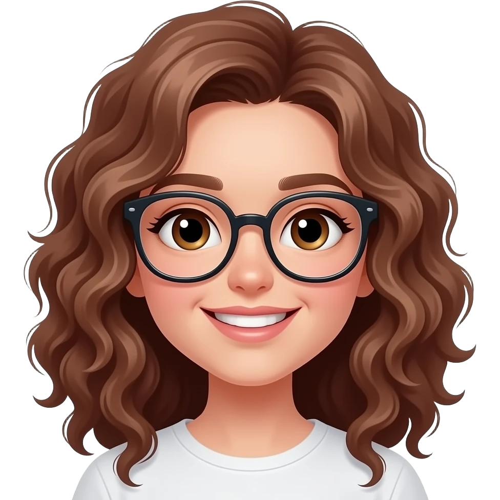 Gözlüklü kıvırcık saçlı hafif kızıla kaçan saçları olan beyaz tenli diş telli tavşan dişli bir kız emoji