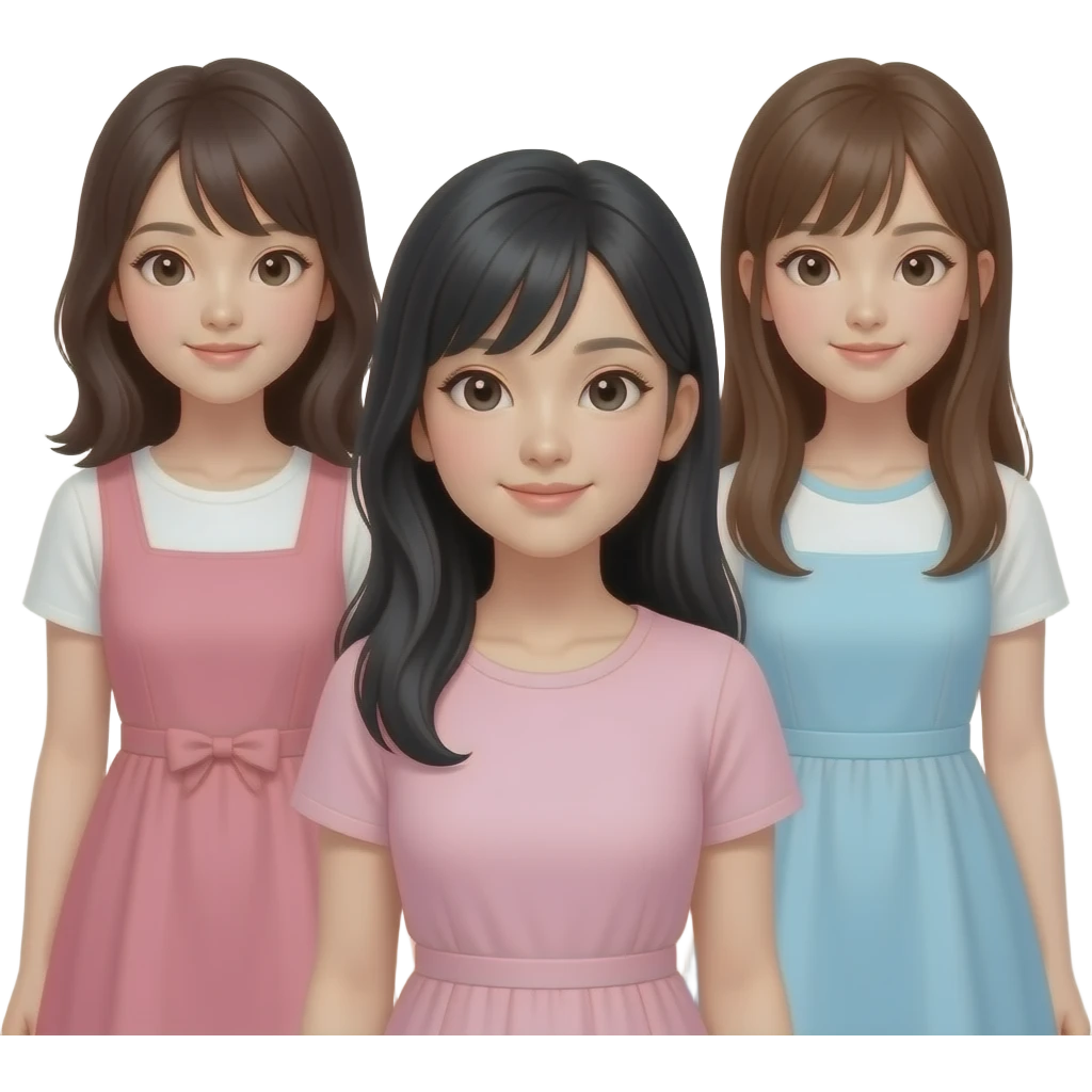 Draw three girls, all Asian. emoji
