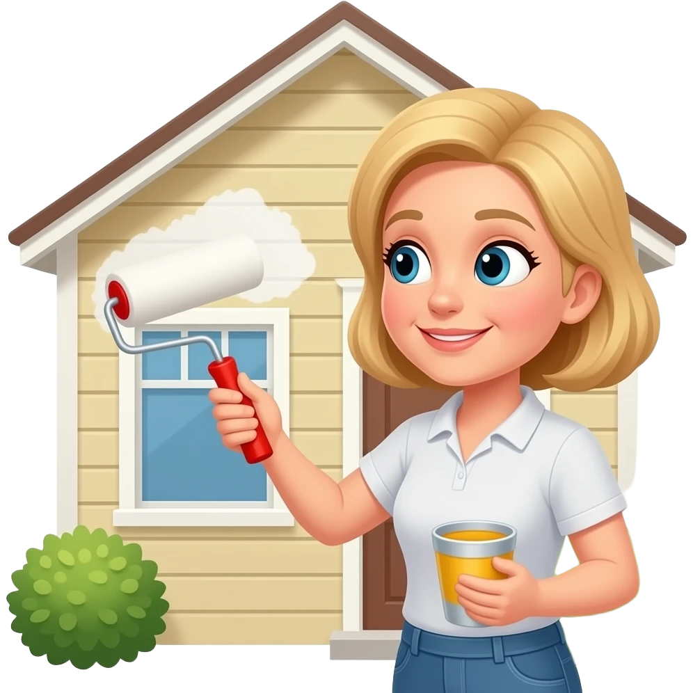 50 year old Medium blonde hair woman painting the exterior of a house with a roller emoji