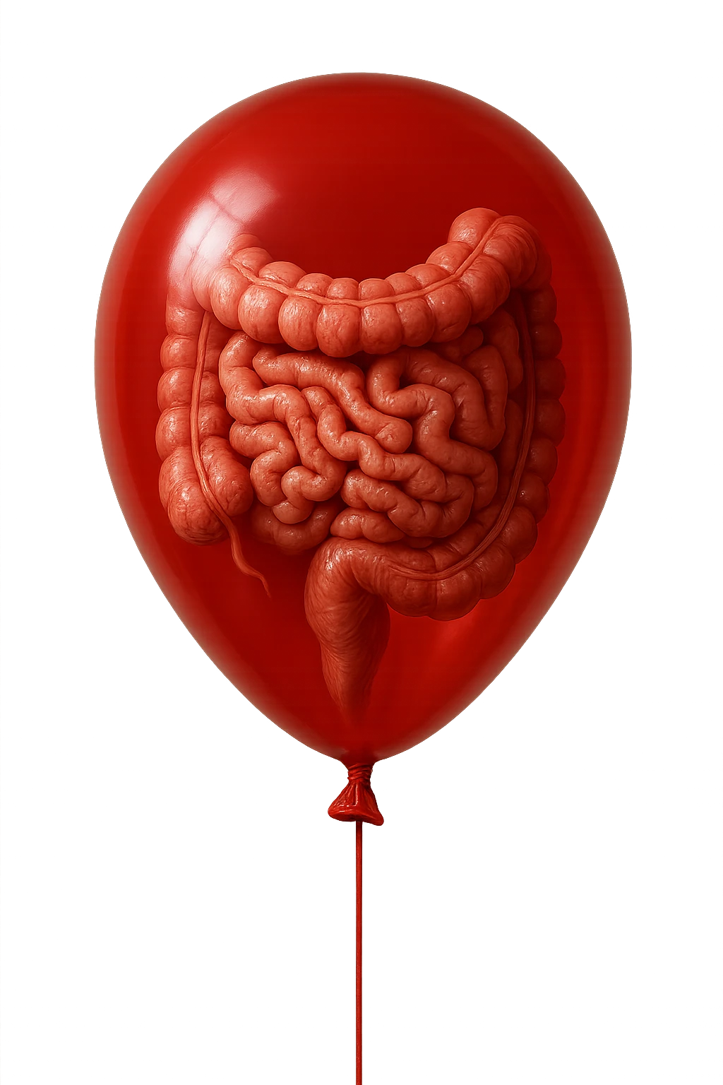 palloncino rosso con intestino anatomico realistico chiuso dentro, IPERREALISTICO 4K emoji