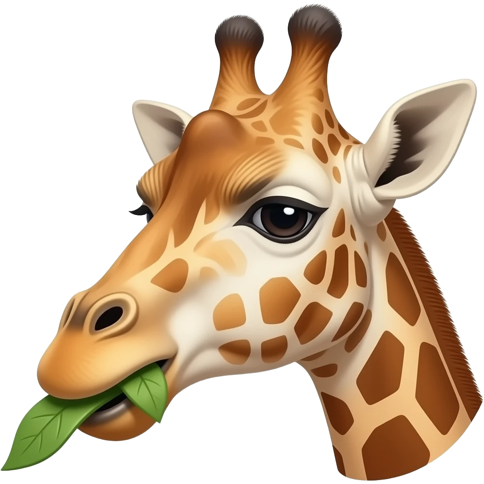 Head of a giraffe chewing on a lead emoji