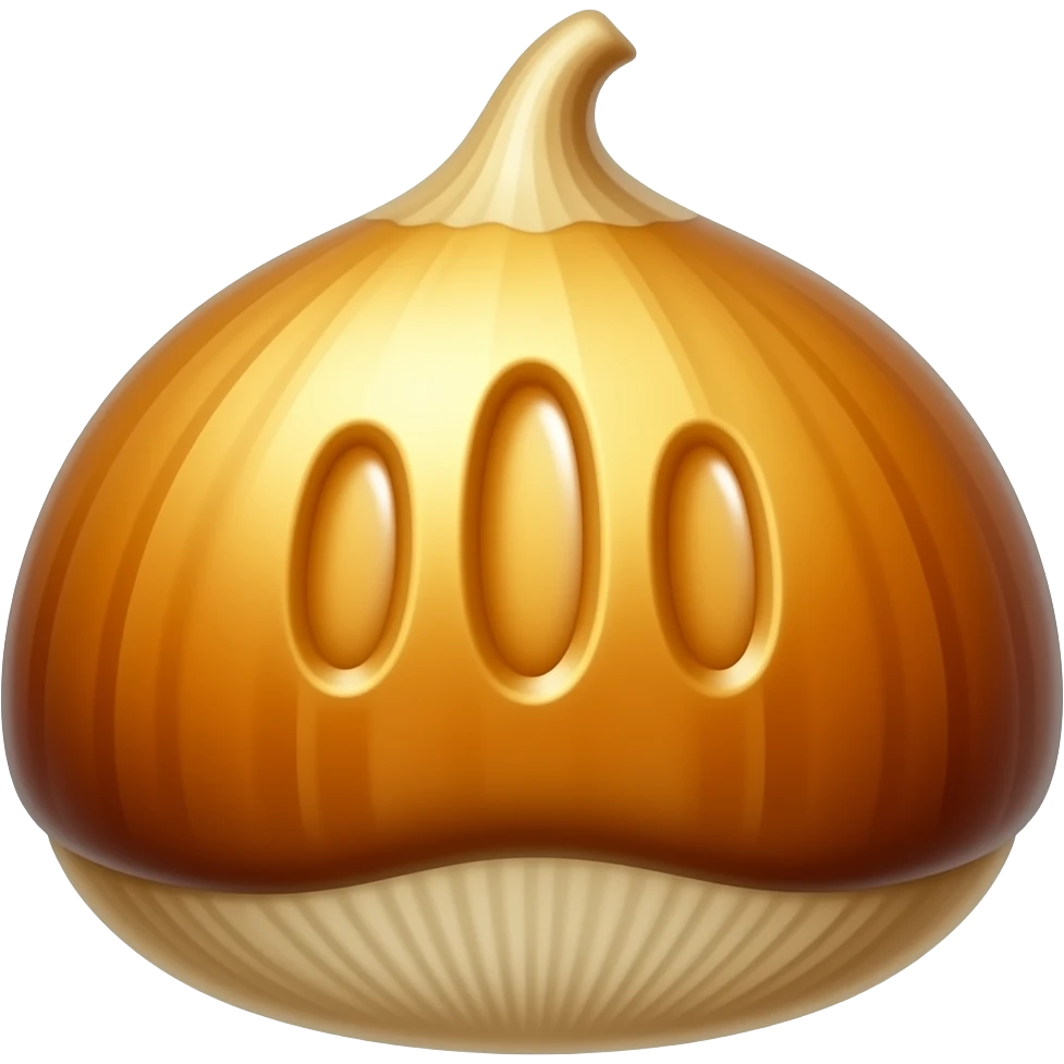 butter rice cake emoji, chestnut shape, three finger marks, glossy golden surface, simple icon style emoji