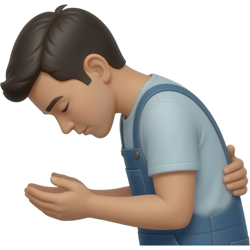 I want to make an emoji like this, give me an order and has a bowed head and one hand behind and one in front.and infront of whoever emoji