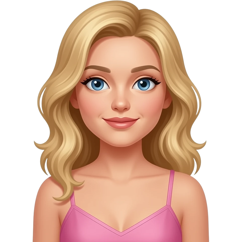 Blonde slightly tanned woman wearing pink camisole with wavy hair and blue eyes emoji