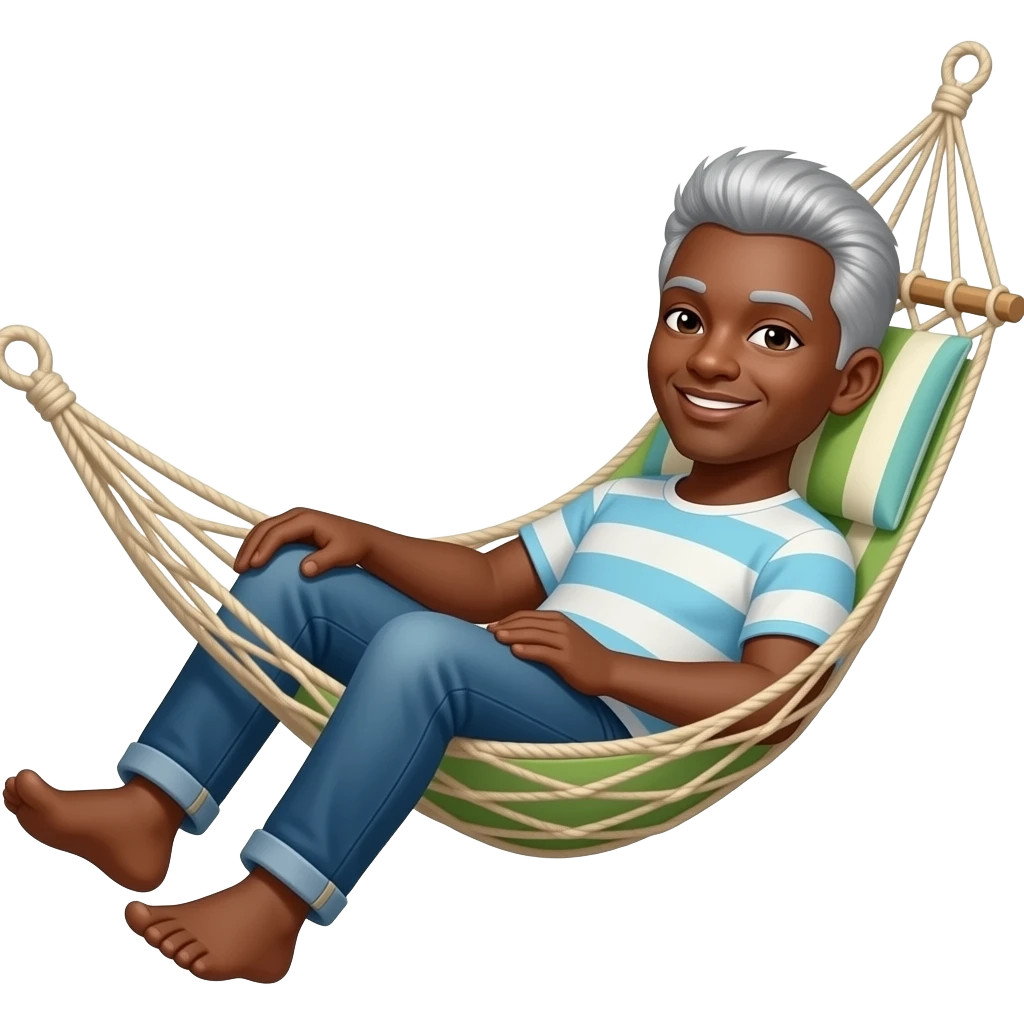 Black man with gray gain in a hammock emoji