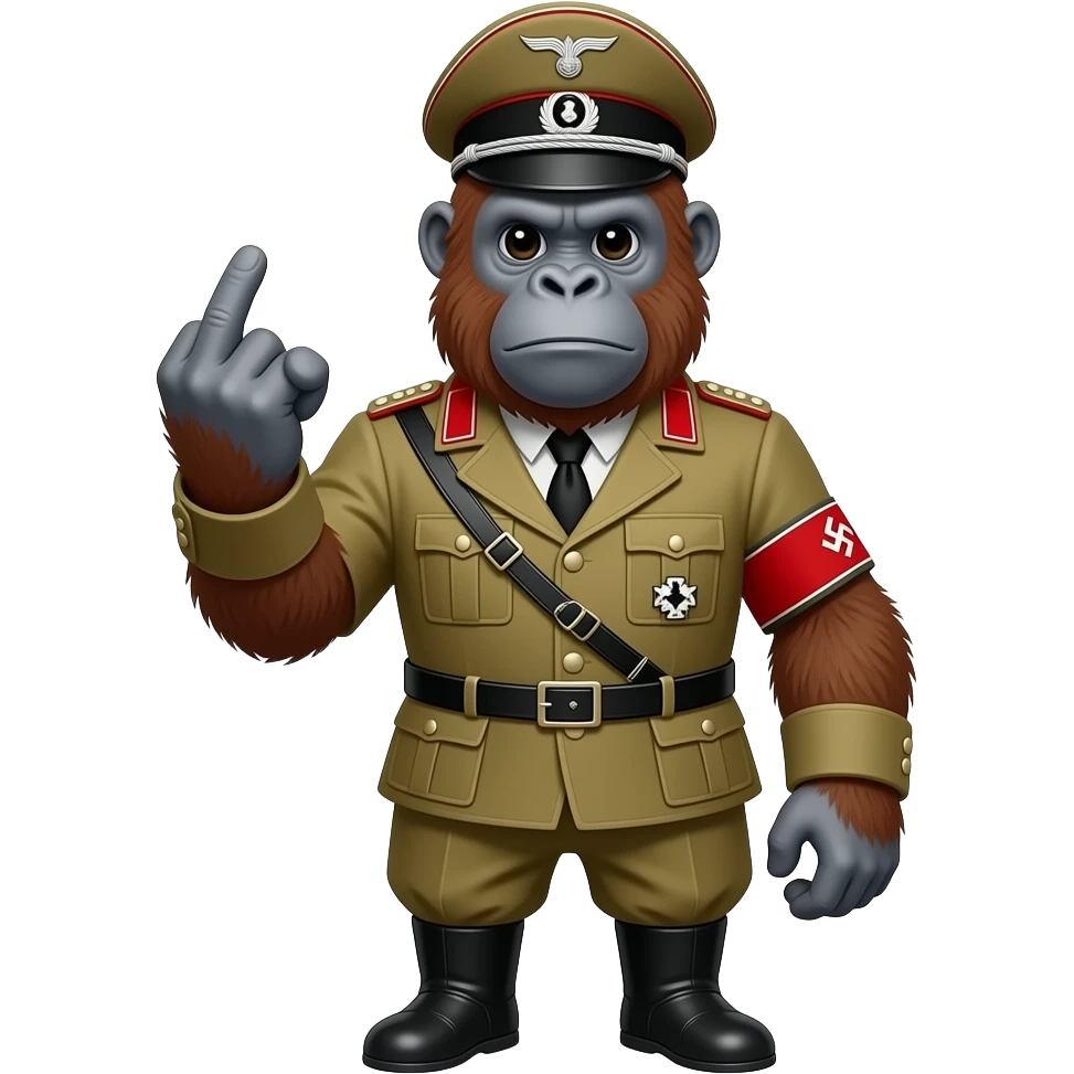 Orangatang monkey flipping flipping the bird wearing nazi clothes emoji