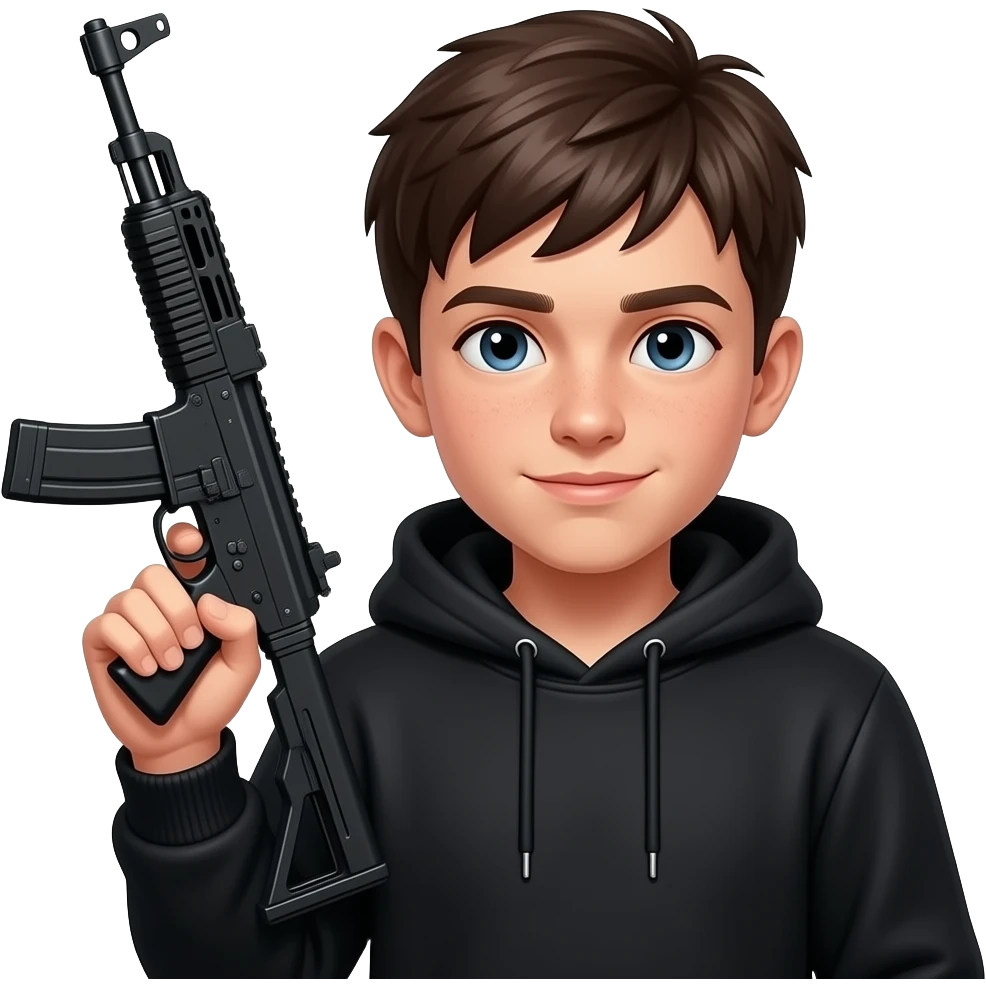 17 year old teenager with black hoodie and uzi in hand emoji