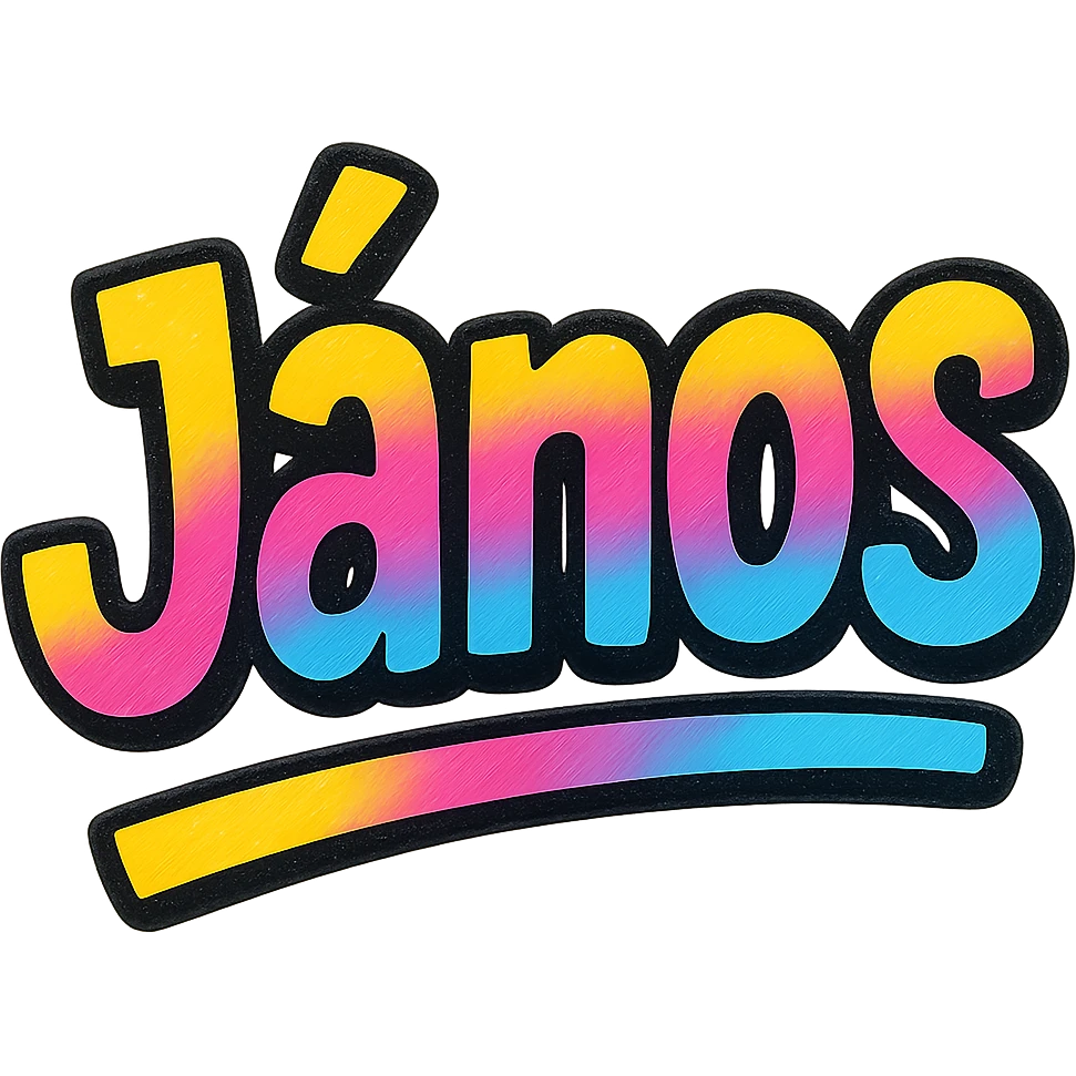 János name in modern colorful gradient font with dark outline, partially or fully underlined with dynamic, slanted underline, in the style of sample images emoji