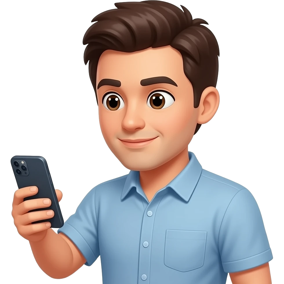 hombre,con celular en mano,prestando atencion en su celular emoji