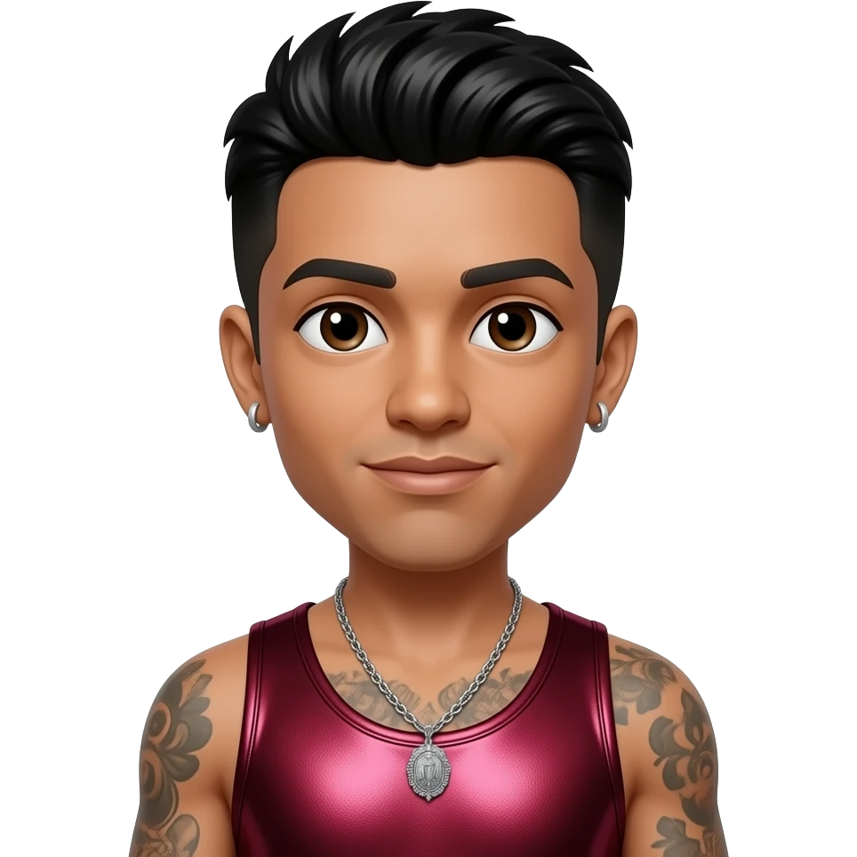 Lil Fizz from B2K with dark brown eyes, black hair, deep red metallic tank top, necklace and earrings emoji