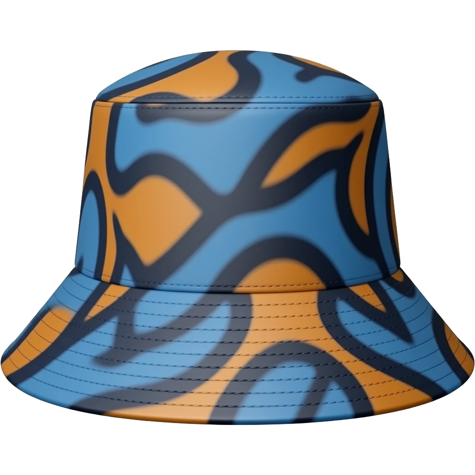 Black Bucket hat with blue and orange design emoji