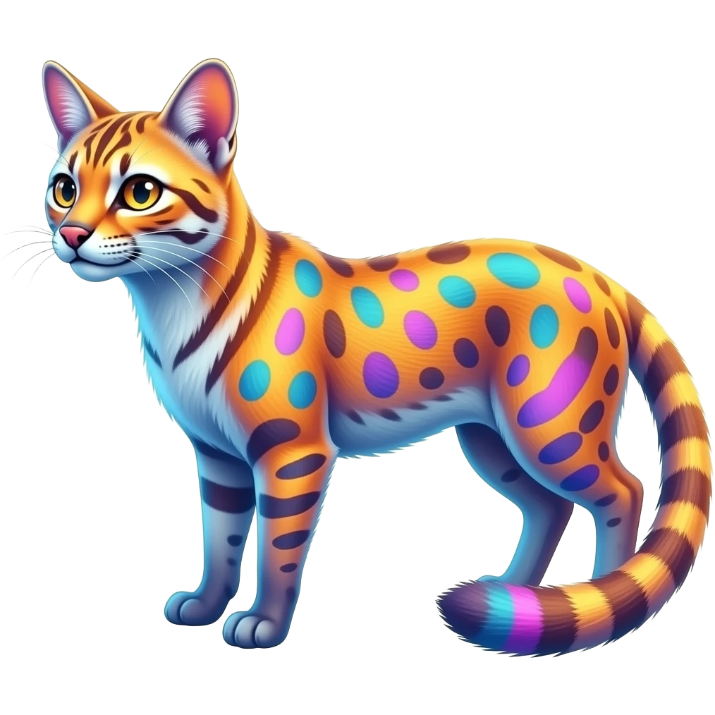 Colorful randomly neon colored randomly marked Civet-Mankeulv-Vernid-hybrid emoji