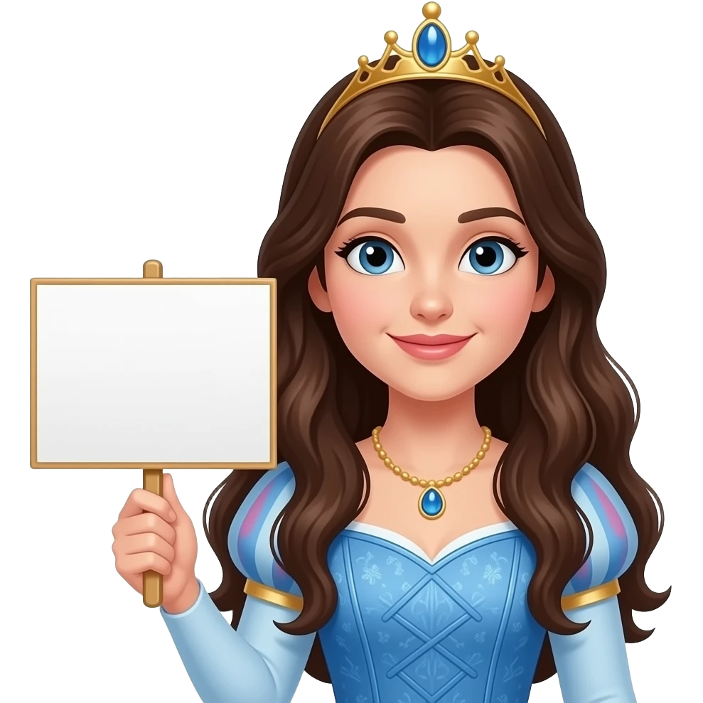 доросла та гарна принцеса брюнетка тримає  білу табличку в правій руці emoji