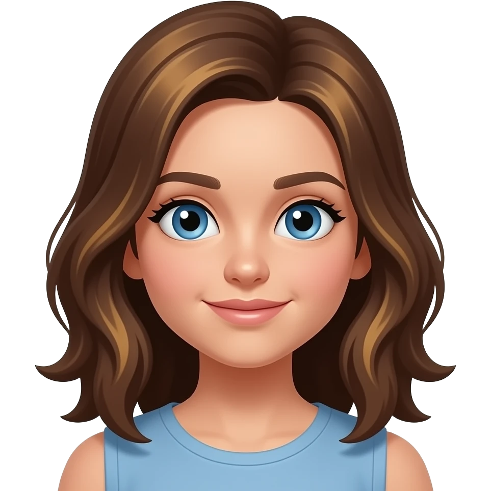 White girl brown hair with highlights blue eyes emoji