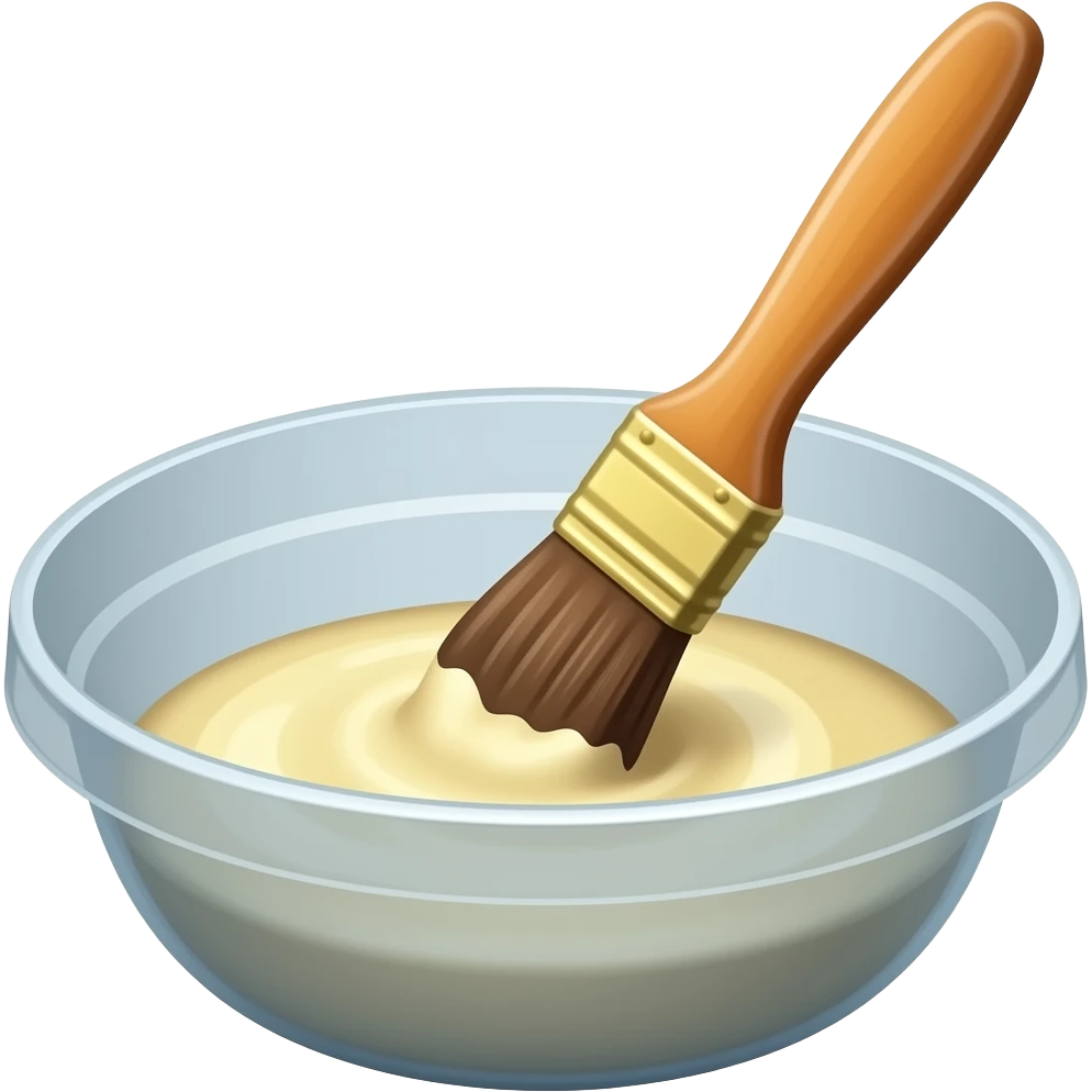 shallow plastic bowl with glue and brush in it emoji