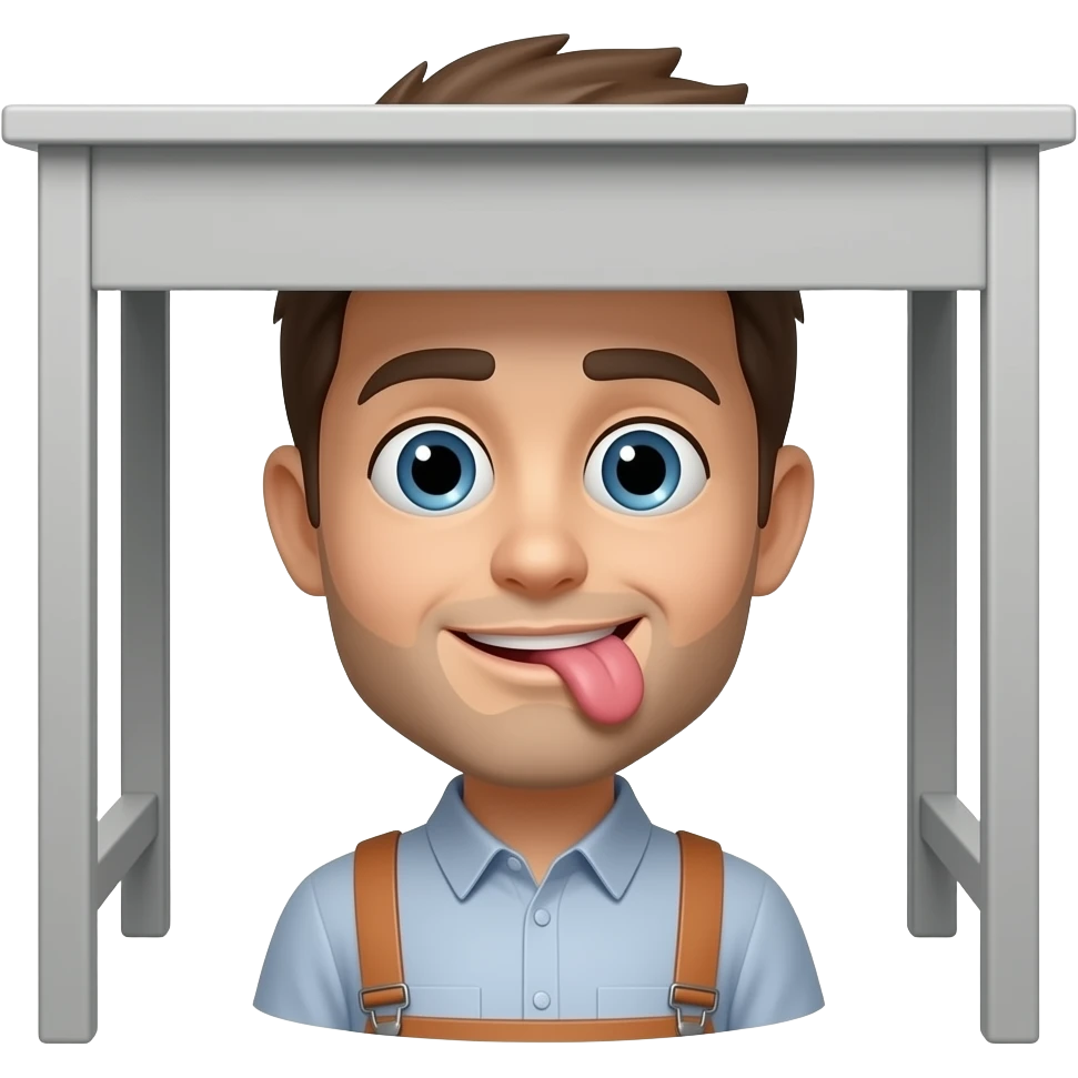 Me under desk tongue out emoji