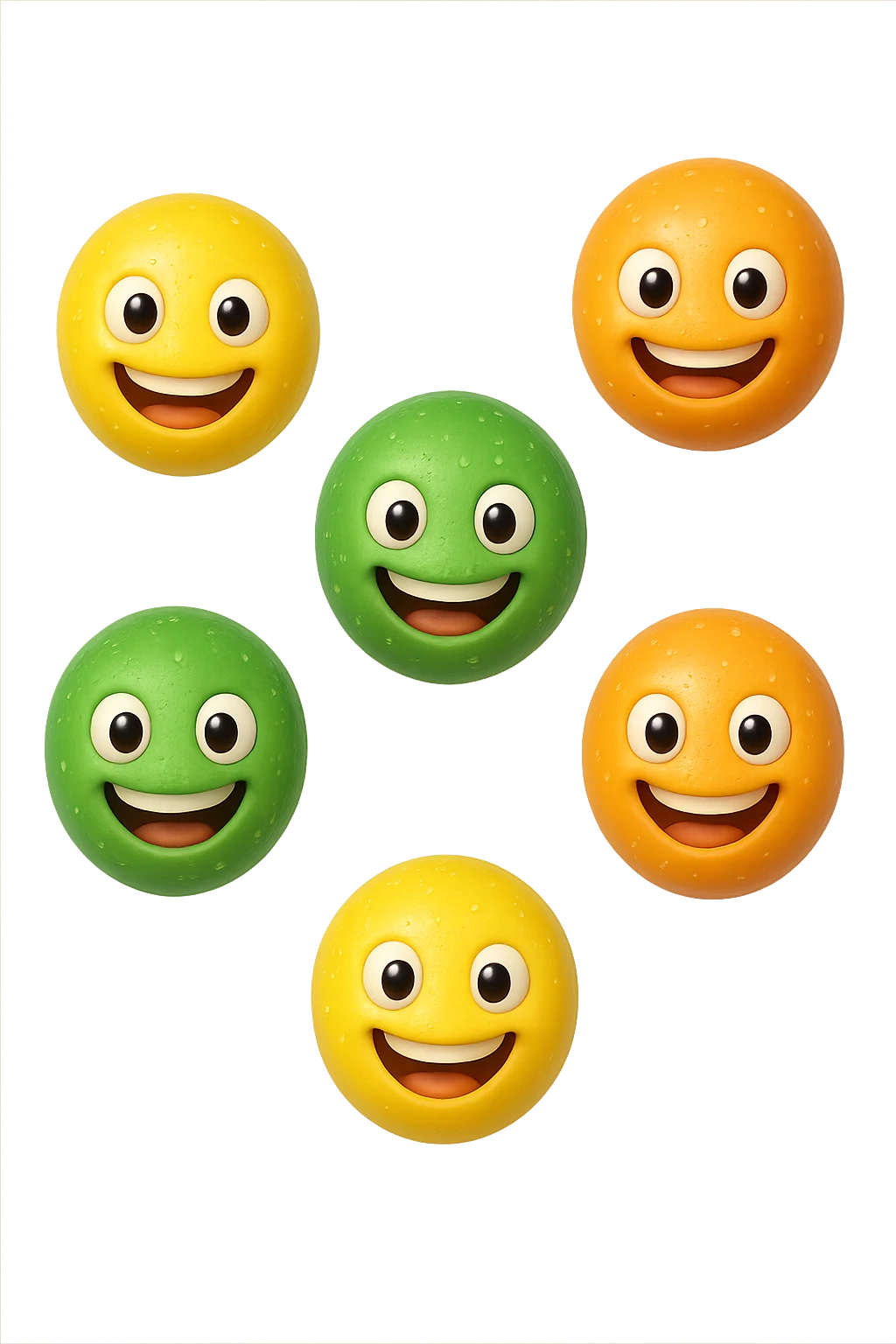 EMOJI STILE IPHONE DI 6 BATTERI INTESTINALI FELICI CHE FLUTTUANO IN ARIA IPERREALISTICO 4K emoji