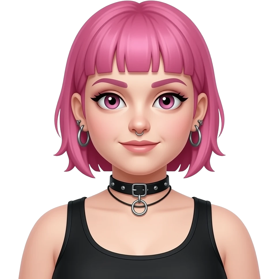 Full body fat goth girl with ear rings nose ring, choker and short buzzcut pink hair emoji