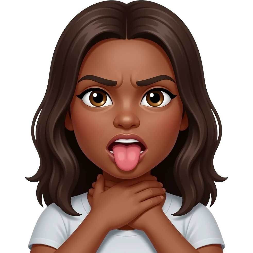 Angry Medium brown skin pretty girl Choking self with hands around neck With tongue sticking out emoji