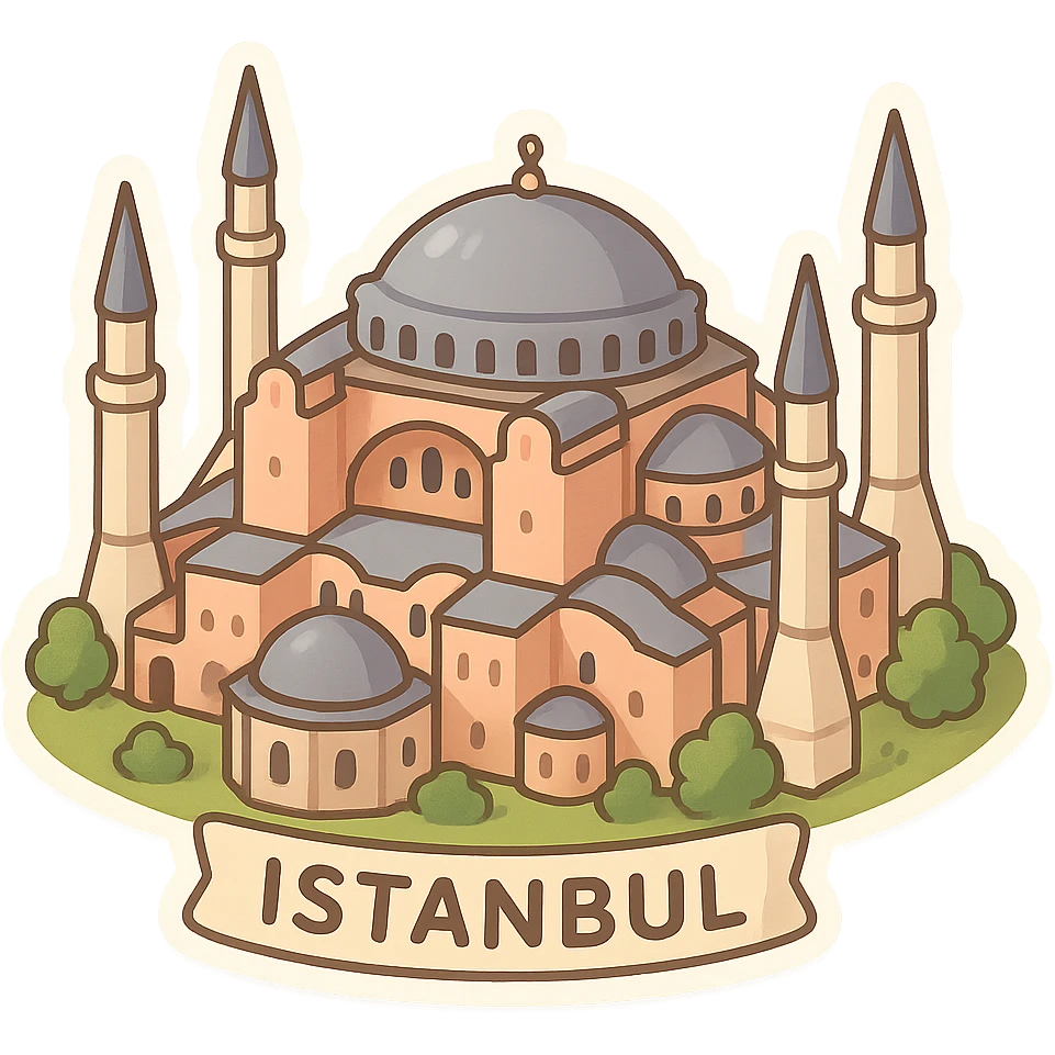 Isometric illustration of Istanbul, featuring photorealistic Hagia Sophia emoji