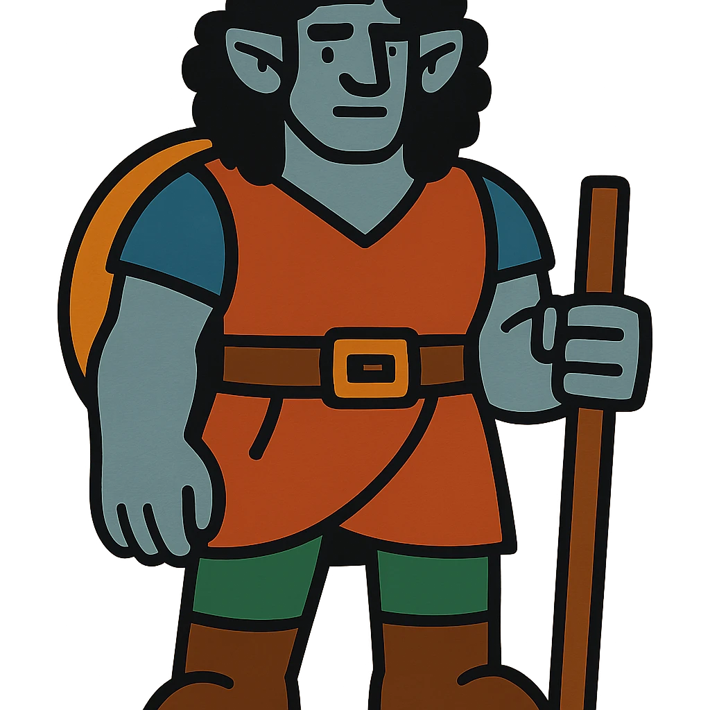 DnD firbolg with grey skin and black curly hair emoji