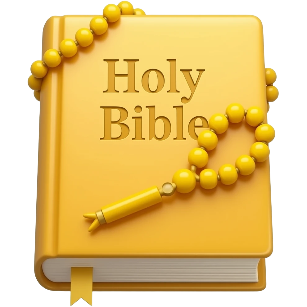 bíblia sagrada amarelo com rosário amarelo e título escrito Holy Bible emoji