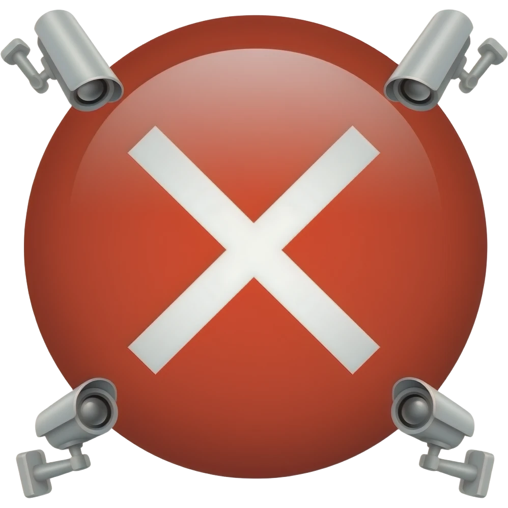 Red filled circle with white X, CCTV on end points of X emoji