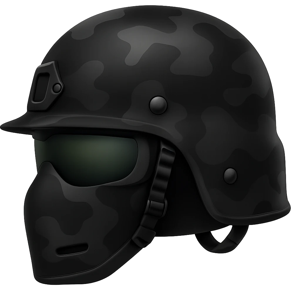 Make the PASGT helmet black with a camouflage pattern, in the style of apple emojis, with no background. emoji