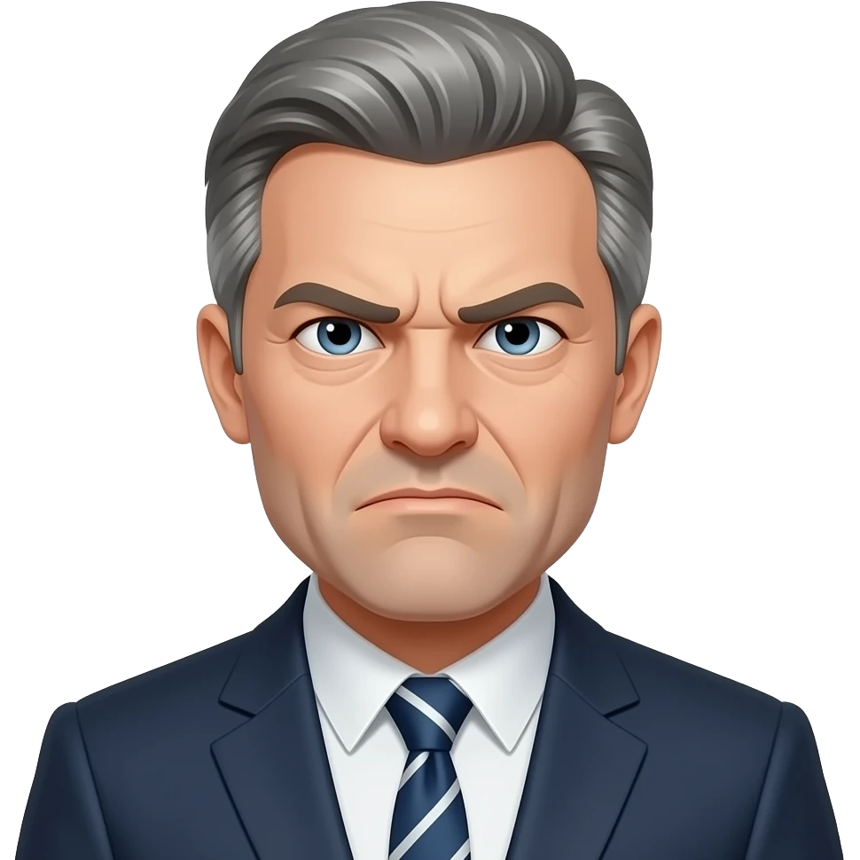A stern frowning man, slightly gray hair emoji