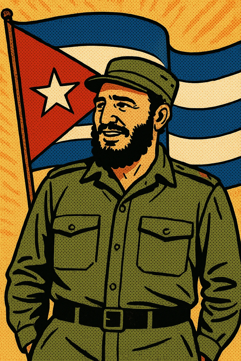 Fidel Castro standing in front of a Cuban flag emoji