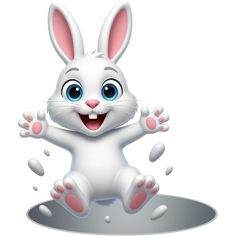 White bunny with an excited look on its face falling down the conspiracies rabbit hole emoji
