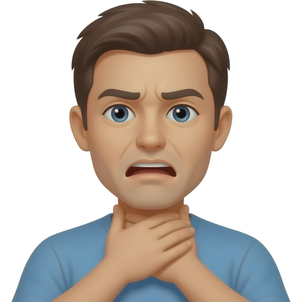 Yellow Emoji face choking wrapping both hands around their neck  out of annoyance with both hands emoji