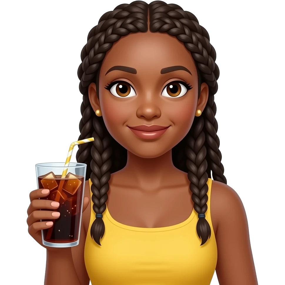 professional black woman with hair braids wearing a yellow top and holding cup of soda emoji