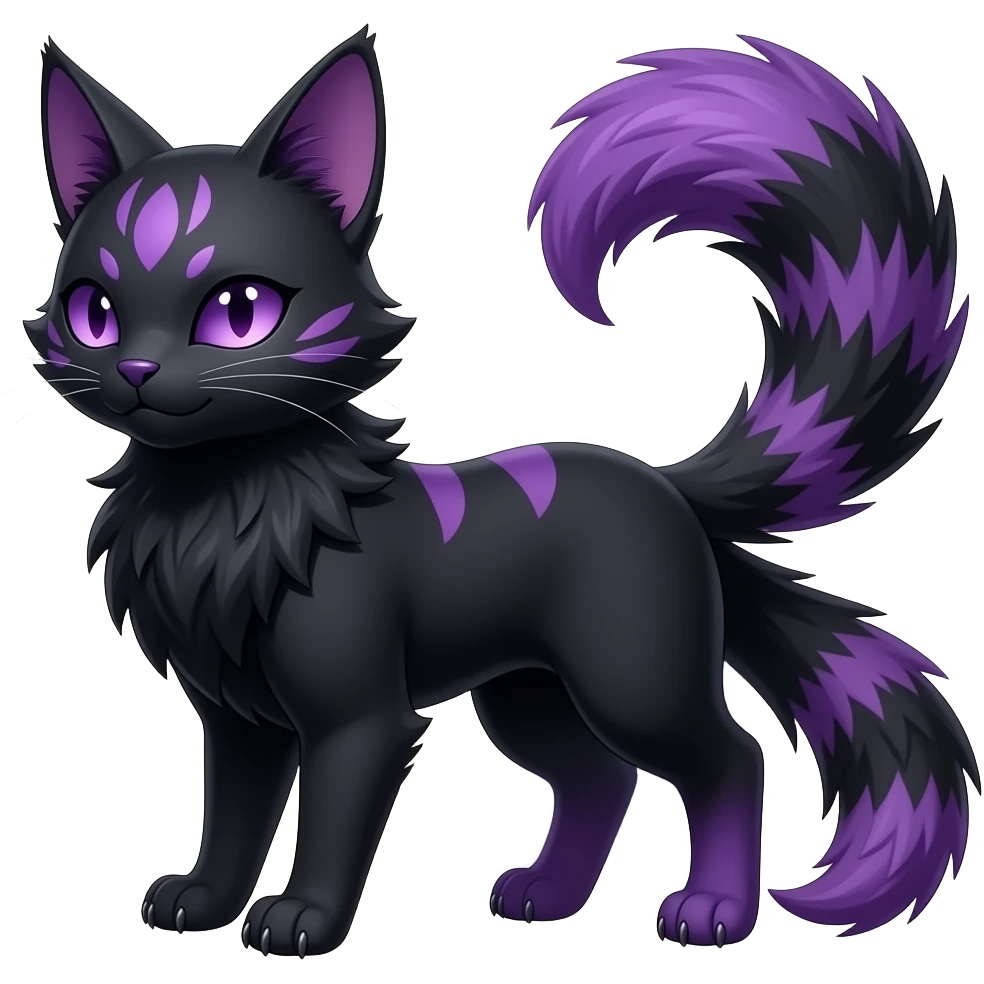 hyper-realistic cool edgy dark black purplish blackish edgy fantasy ethereal feline-vernid-sergal-monster-furret-Lycanroc-umbreon-fursona animal creature full body with intricate markings emoji