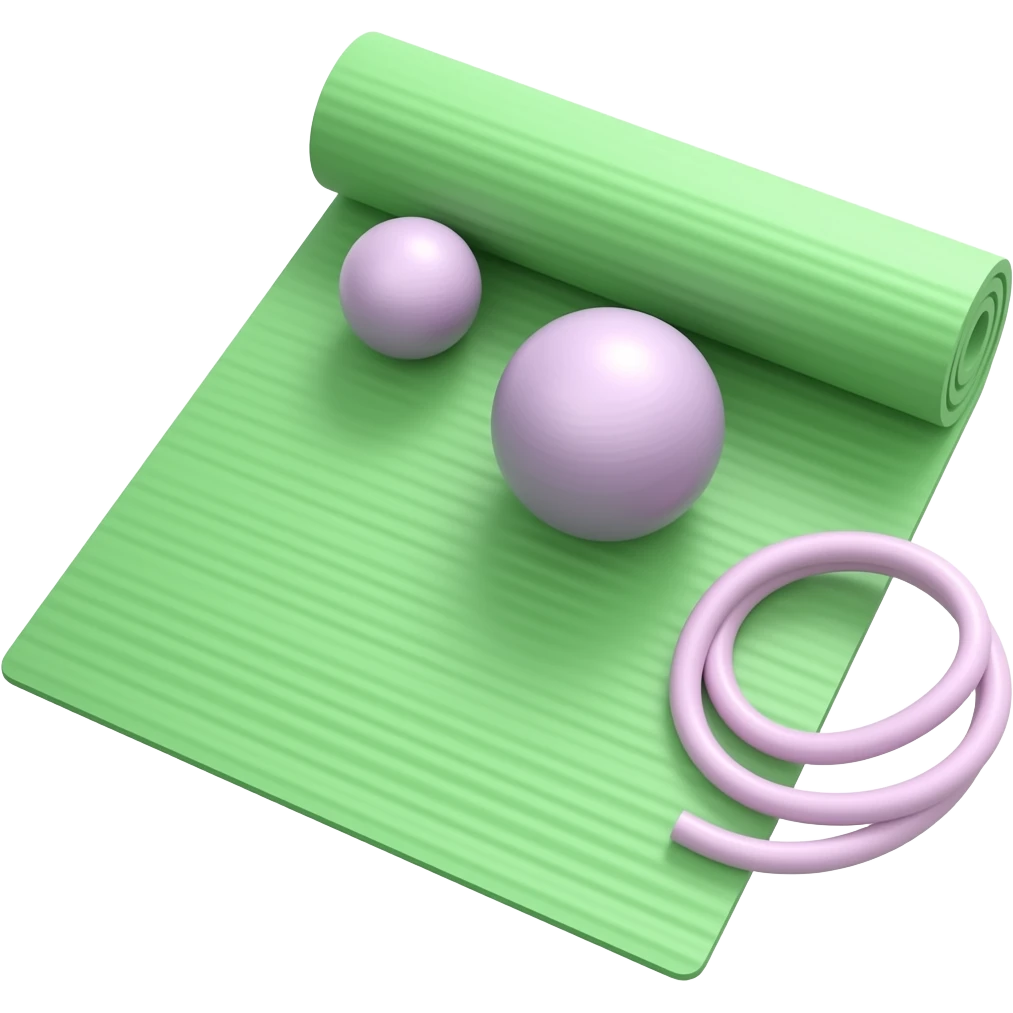 green pilates mat with purple small soft ball emoji