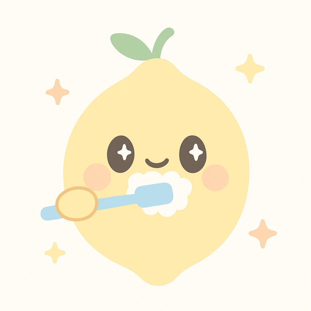 a lemon character brushing its teeth, cute style emoji